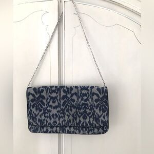 Chicos Blue Ikat Clutch EUC